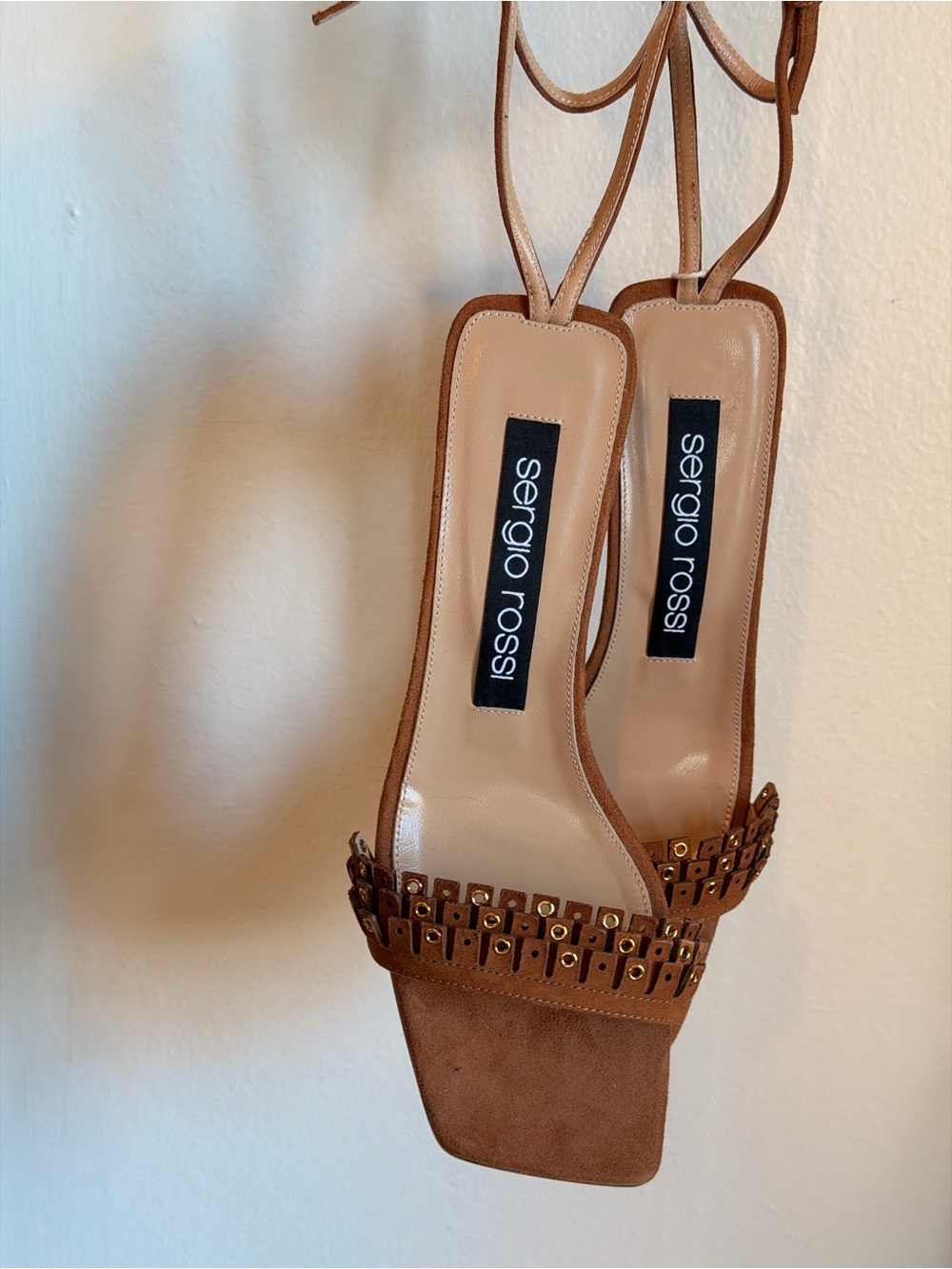 Sergio Rossi Brown Suede Studded Slingback Heels